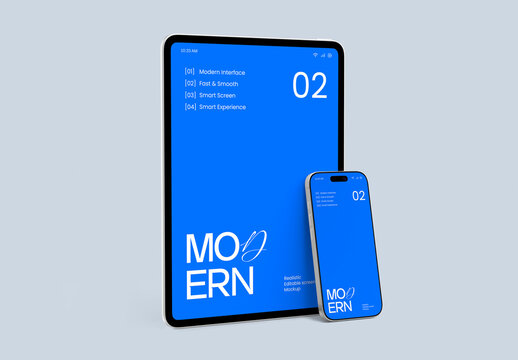 Modern Tablet with Mobilephone Screen Mockup