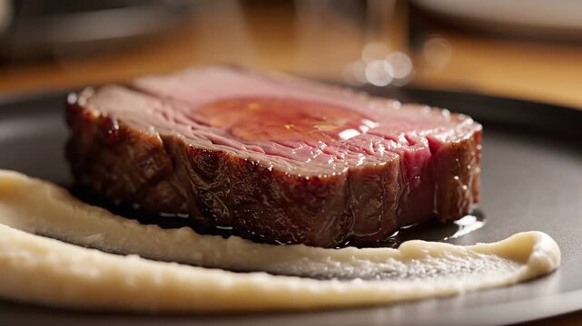 Thick Cut Steak with Creamy Puree beef roast beef 4K Video