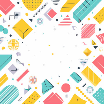 A vibrant Memphis design poster showcases retro elements for commercial advertisement with geometric shapes and patterns.