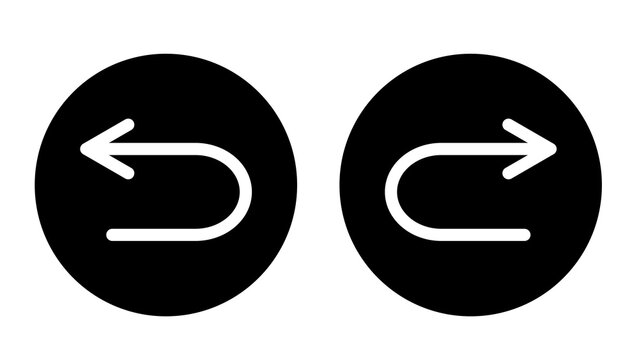 White return and redo arrow icons in black circles for UI navigation PNG file transparent background