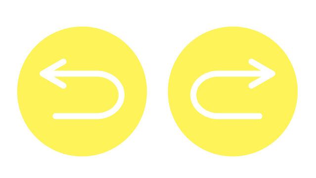 Yellow undo and redo arrow icons set isolated on white background for software interface design