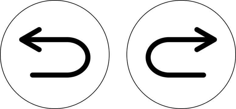 Black undo and redo U-turn arrow icons in circular outlines png