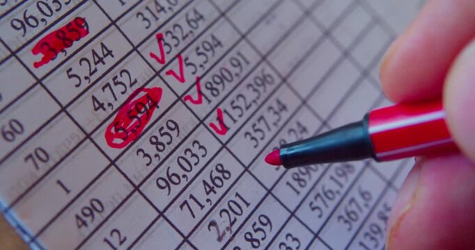 Paper work.Business concept illustrated by close-up footage of a marker working with numerals on paper.
