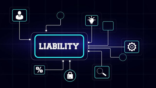 Business liability concept showing financial obligations and debt management on a futuristic digital interface with connected networking icons