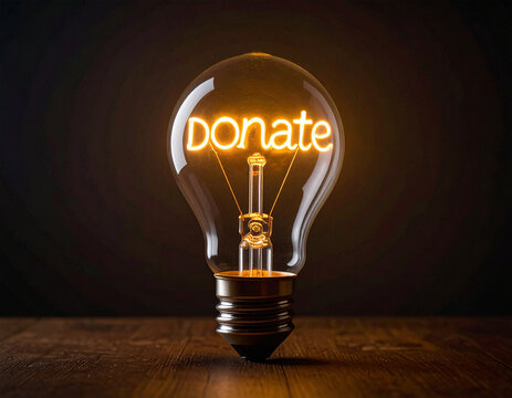 Donate - Glühbirne mit einem Glühdraht das aussieht wie das Wort "Donate"
