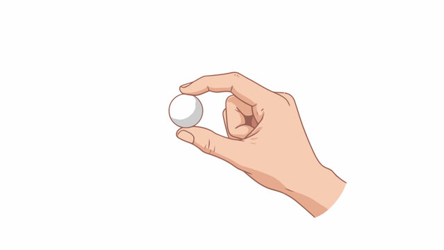 Hand holding small white ball or pill isolated on white
