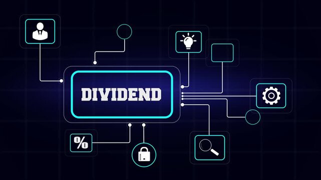 Business dividend payout and profit sharing concept displayed on a futuristic digital interface with connected networking icons