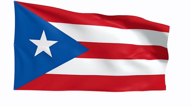 A waving flag with red and white stripes and a blue triangle with a white star