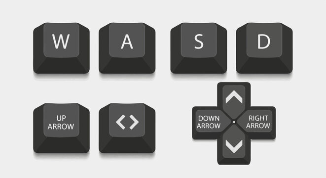 Keyboard keys for gaming, featuring WASD and arrow key clusters