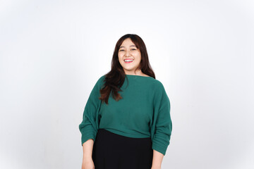 Fototapeta premium Beautiful Asian Woman Smiling Happily on White Background
