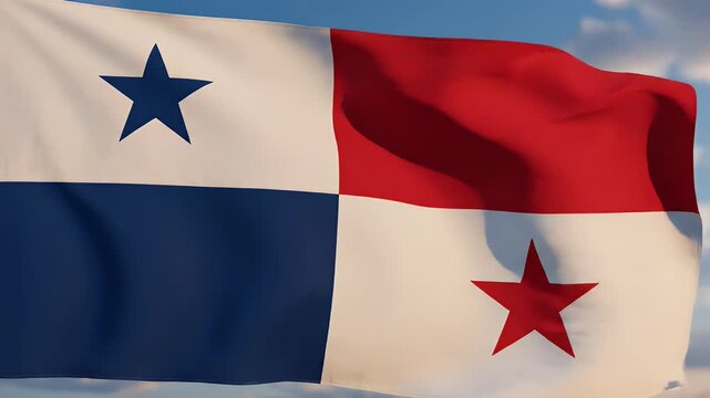 Waving flag with blue and red stars, white and blue and red panels