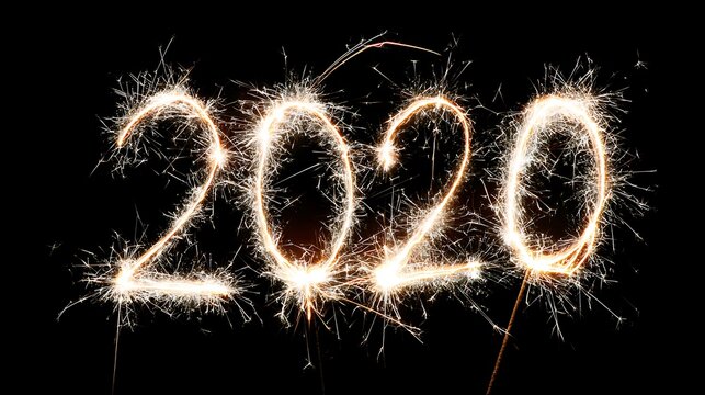 A sparkle shaped like the number 2020 isolated on the black background 