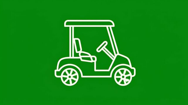 Simple white line drawing of a golf cart on a green background