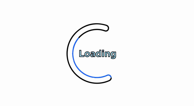 A minimalist circular progress indicator with the word "Loading" in stylized text