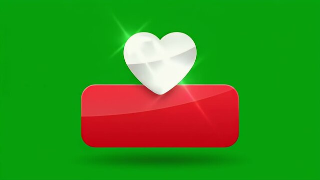 Glossy heart atop a rounded red rectangle against a green background