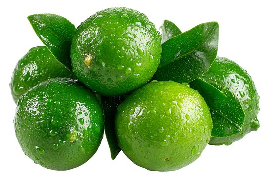 Fresh green limes with leaves isolated.