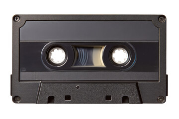 Naklejka premium Black cassette tape retro analog audio recording media isolated on transparent background