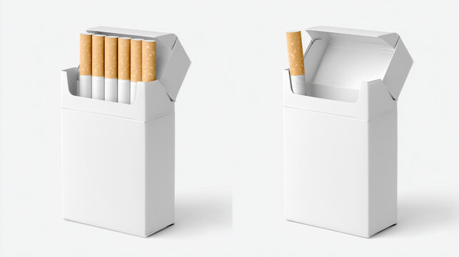 Cigarette pack with blank design isolated on white background. Product packaging mockup for branding, marketing, and commercial presentation.