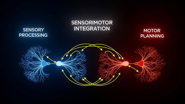 Sensory processing and motor planning through sensorimotor integration with neurons and neural connections in the brain  neural pathways and communication