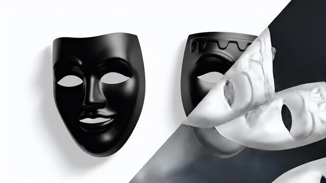 A black mask is shown next to peeling white masks against a contrasting background