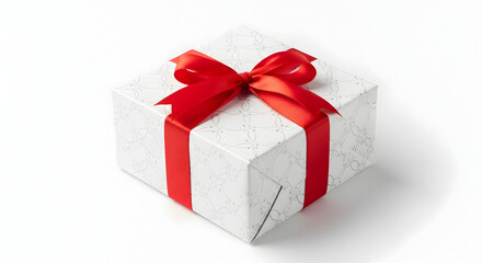 Fototapeta premium A white gift box with a red ribbon tied in a bow on top sitting on a transparent background