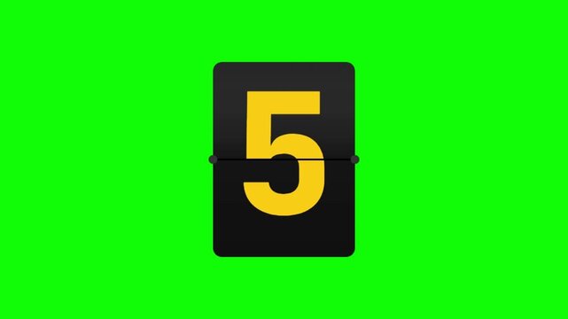 Flip Clock Countdown Timer Animation from 10 to 1 with Yellow Numbers on Green Screen Chroma Key