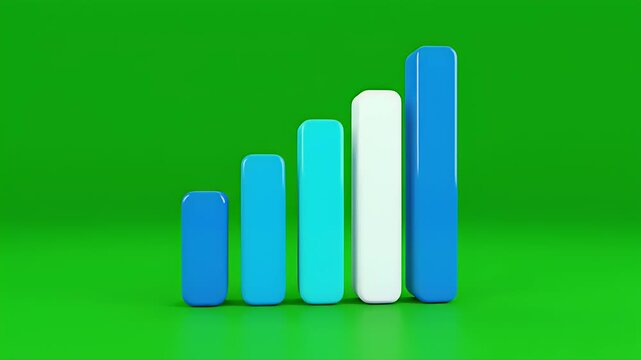 Five rounded bar graph segments ascend in height against a bright green backdrop