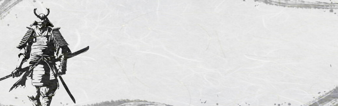 Samurai Warrior Header &ndash; Sumi-e Ink Brush Illustration