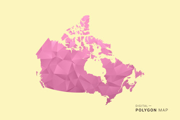 Fototapeta premium Canada Map - Low poly polygon map design in soft pink pastel gradient on beige background, modern minimal geometric style, clean digital vector illustration.