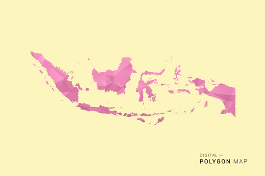 Indonesia Map - Low poly polygon map design in soft pink pastel gradient on beige background, modern minimal geometric style, clean digital vector illustration.