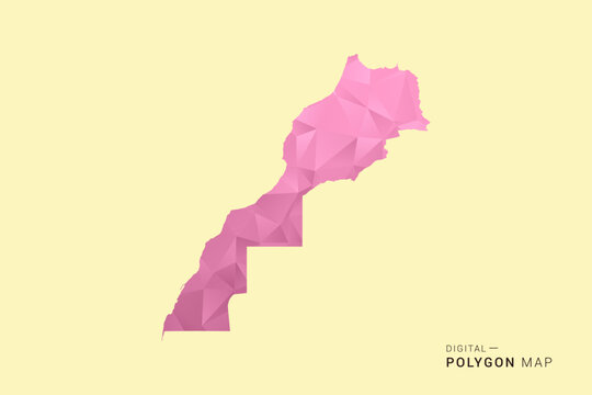 Morocco Map - Low poly polygon map design in soft pink pastel gradient on beige background, modern minimal geometric style, clean digital vector illustration.