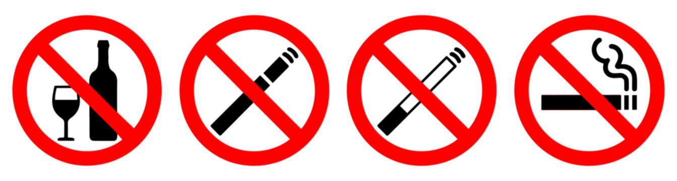 no smoking drinking vaping sign icon set