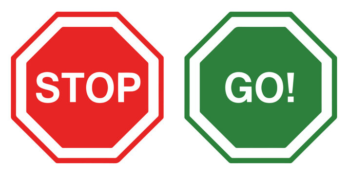 stop go traffic sign icon set
