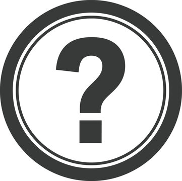 Dark question mark icon centered within concentric circles conveys inquiry or need for assistance.