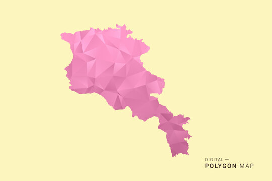 Armenia Map - Low poly polygon map design in soft pink pastel gradient on beige background, modern minimal geometric style, clean digital vector illustration.