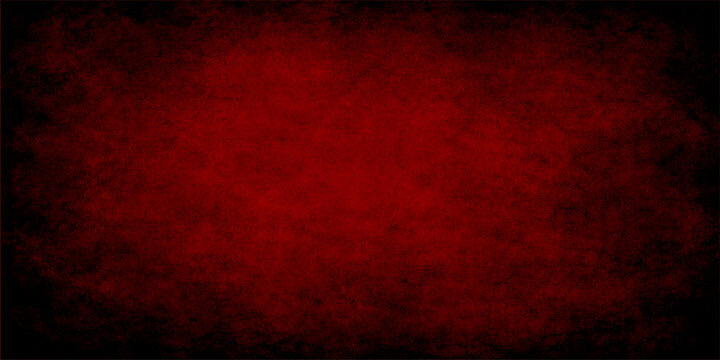 A dark vintage red grunge background with a textured paper pattern and black paint design provides a grungy old wall backdrop for Christmas or Valentine card decoration with ample copy space