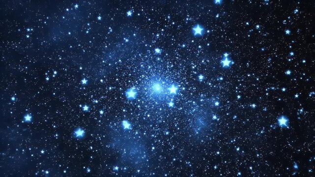 A dark blue expanse filled with countless bright, glowing, blue stars