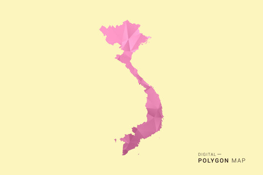 Vietnam Map - Low poly polygon map design in soft pink pastel gradient on beige background, modern minimal geometric style, clean digital vector illustration.