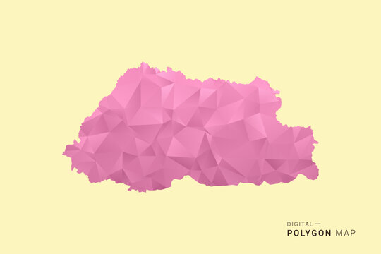 Bhutan Map - Low poly polygon map design in soft pink pastel gradient on beige background, modern minimal geometric style, clean digital vector illustration.