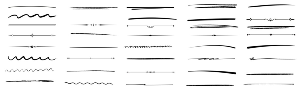 underline vector set. Hand drawn grunge brush black stroke lines collection marker line set isolated on white background. vector illustration