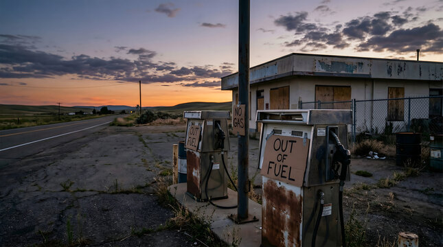 Abandoned Gas Station at Sunset - Rural Decay
