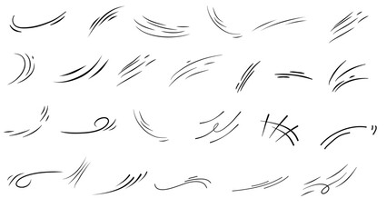 line movement element set.  comic speed lines, motion lines, dynamic effect, manga action elements, swoosh, burst, swirl, impact stroke. vector illustration © MR.AK