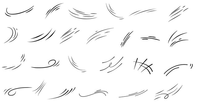 line movement element set.  comic speed lines, motion lines, dynamic effect, manga action elements, swoosh, burst, swirl, impact stroke. vector illustration