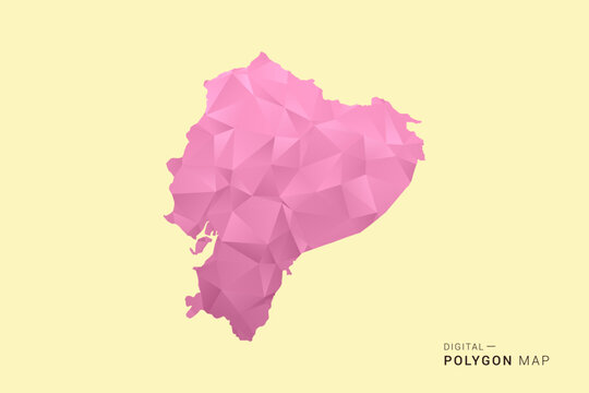 Ecuador Map - Low poly polygon map design in soft pink pastel gradient on beige background, modern minimal geometric style, clean digital vector illustration.