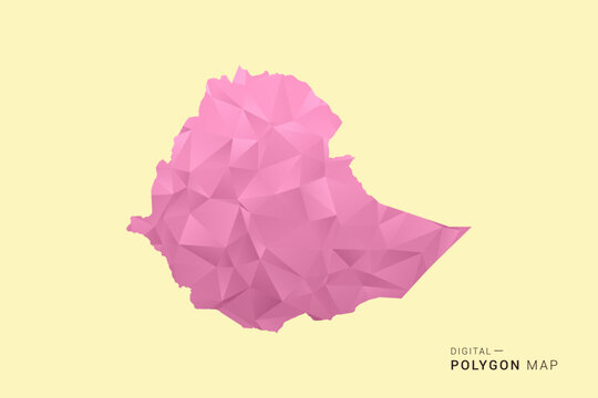 Ethiopia Map - Low poly polygon map design in soft pink pastel gradient on beige background, modern minimal geometric style, clean digital vector illustration.
