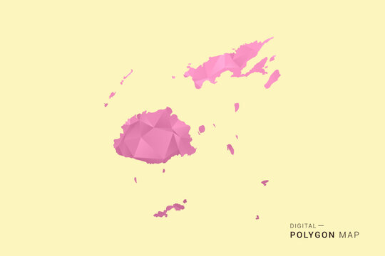 Fiji Map - Low poly polygon map design in soft pink pastel gradient on beige background, modern minimal geometric style, clean digital vector illustration.