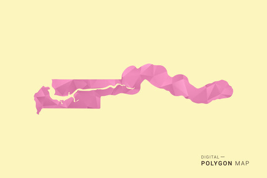 Gambia Map - Low poly polygon map design in soft pink pastel gradient on beige background, modern minimal geometric style, clean digital vector illustration.