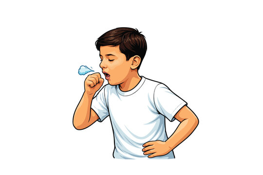 Boy coughing with clenched fist vector illustration