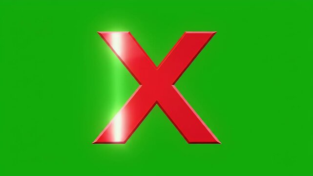 A shiny, 3D red letter X stands out against a vibrant green background