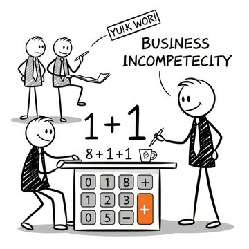 Business incompetence concept with cartoon characters.